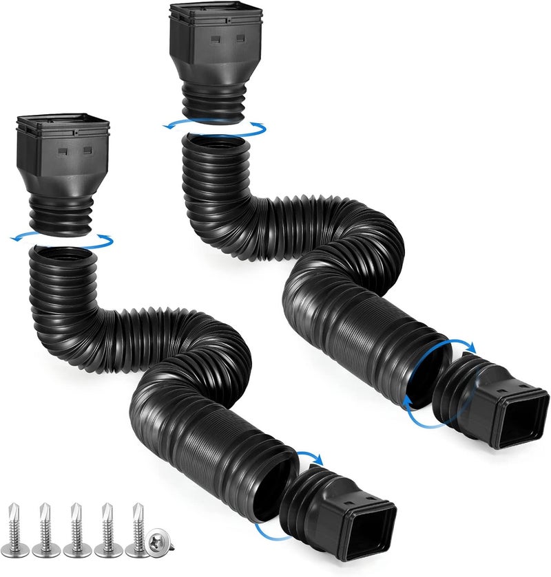 plusgutter Black-2pack Rain Gutter Downspout Extensions Flexible, Drain Downspout Extender,Down Spout Drain Extender, Gutter Connector Rainwater Drainage,Extendable from 21 to 68 Inches - Image 1